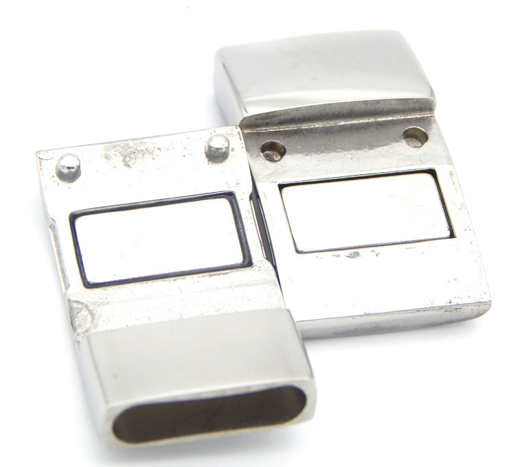 Hole 16X4mm Super Wide Smooth Stainless Steel Clasp for Flat Cowhide Leather Bracelet