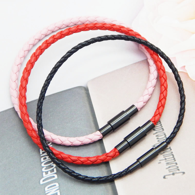2.0mm 3.0mm Braided Leather Cord Bracelet with Yellow Gold Twisted Clasp for Gifts
