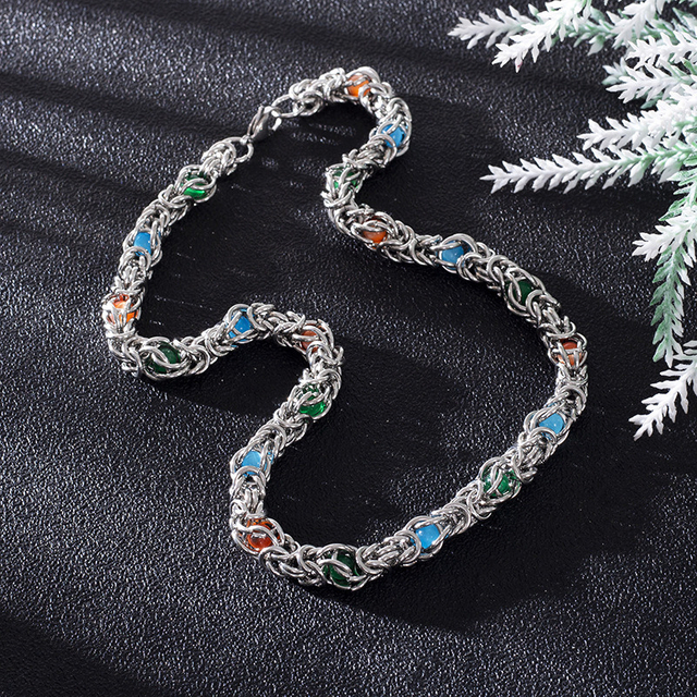 Hip Hop Domineering Rough Handmade Gem Cat Eye Necklace Couple Stainless Steel Chain Necklace Sweater Chain for Men