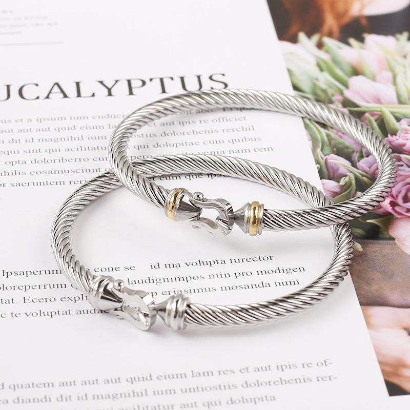 Stainless Steel Twisted Cable Bracelet Twist Chain with Hook Clasp Link Bracelets Cuff Bangle