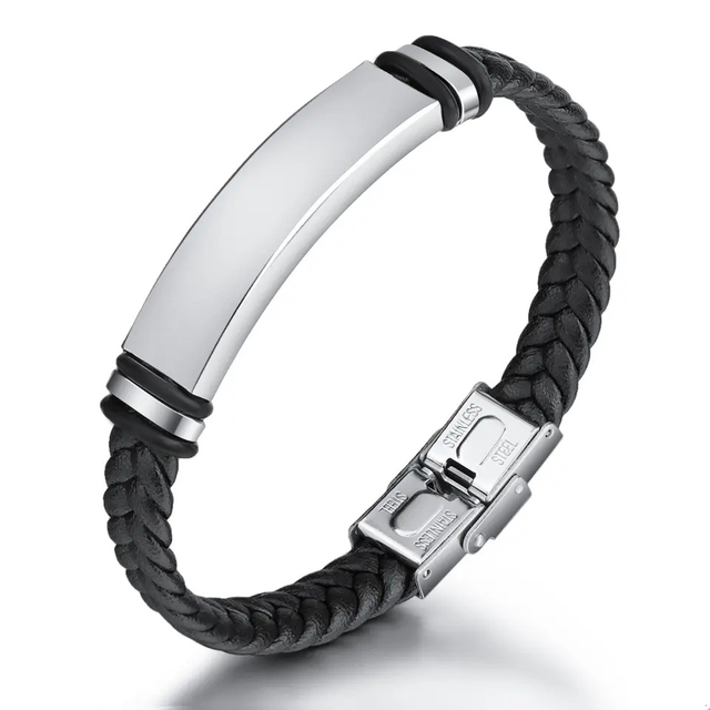 Handwoven Leather Titanium Steel Men′s Bracelet Stainless Steel Bracelet