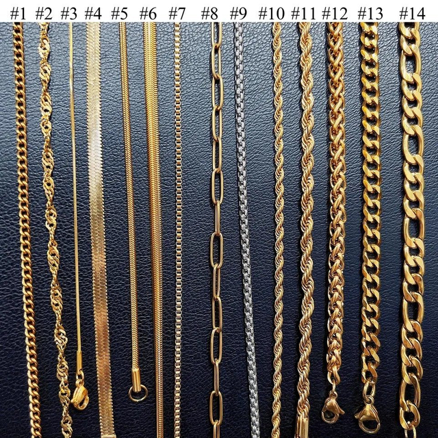 Nickel Free Cuban Link Curb Chain PVD 18K Gold Rope Box Snake Figaro Herringbone Chains Stainless Steel Necklace for Men