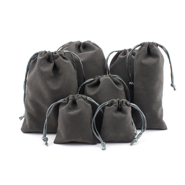 Grey Color Soft Velvet Drawstring Bag Custom Velvet Suede Pouch for Earring Pear Packaging Velvet Jewelry Pouch