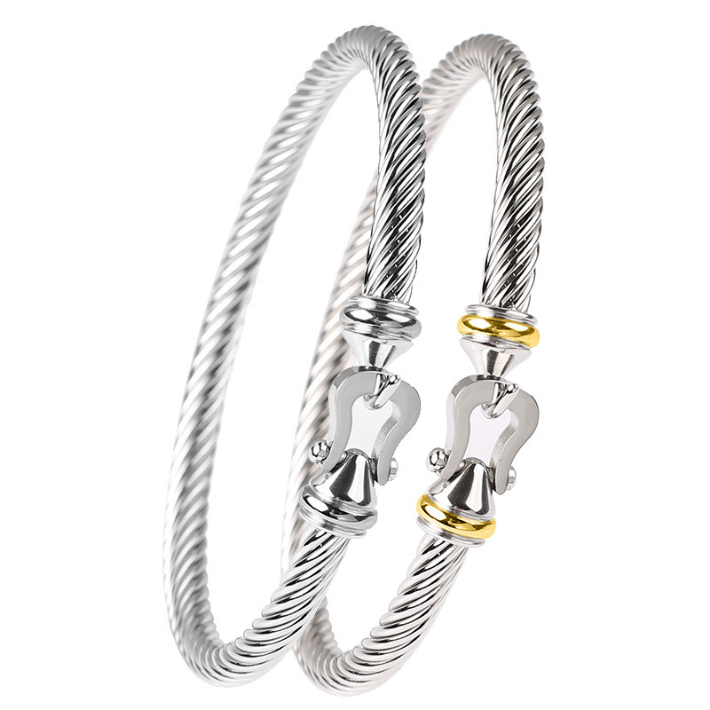 Stainless Steel Twisted Cable Bracelet Twist Chain with Hook Clasp Link Bracelets Cuff Bangle