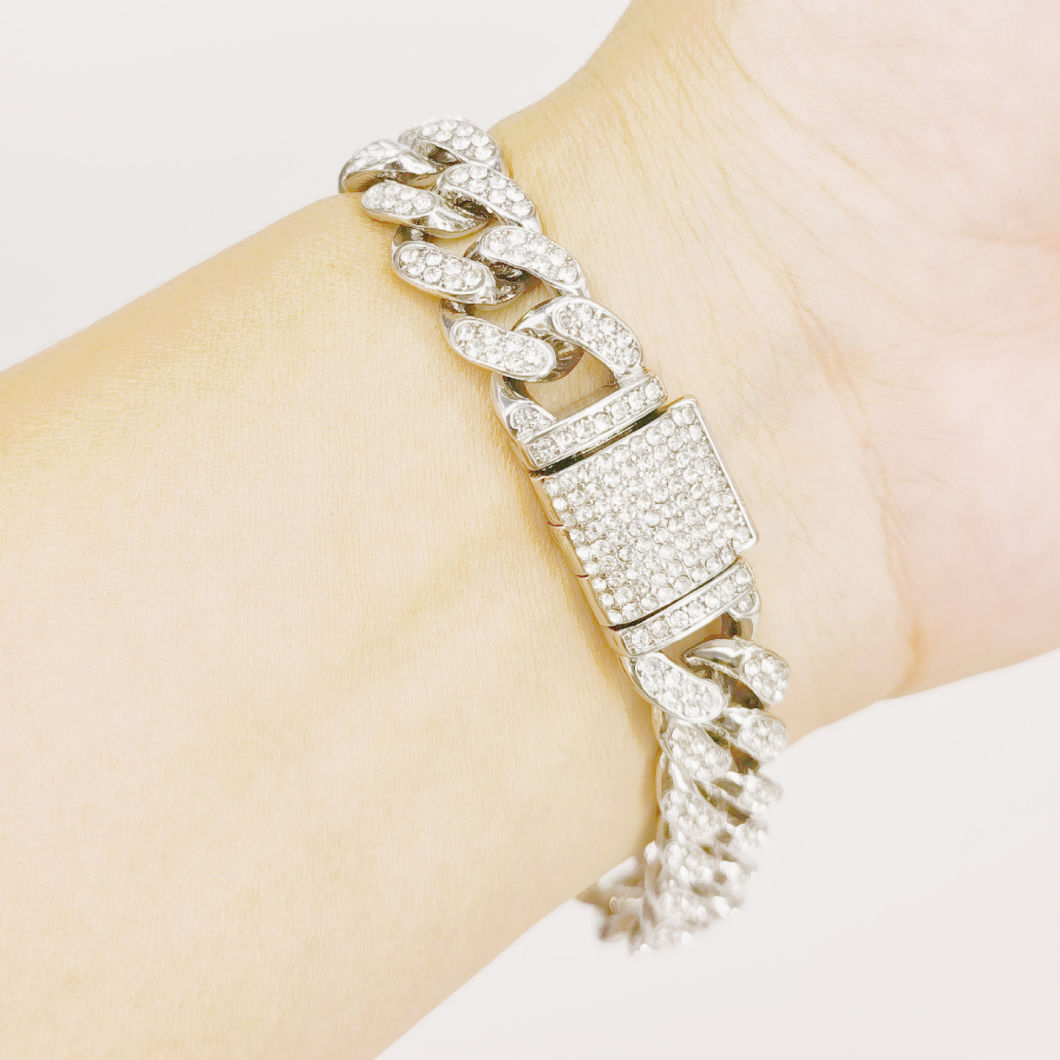 Hip Hop 18K Gold Hipste Diamond-Encrusted Cuban Link Chain Bracelet