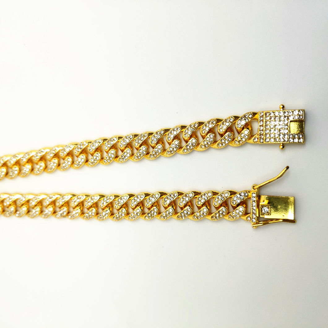 Hip Hop 18K Gold Hipste Diamond-Encrusted Cuban Link Chain Bracelet