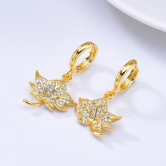 Fashion Maple Leaf Earrings Jewelry Women Bohemian Zircon Wedding Gold Plated Hoop Earrings
