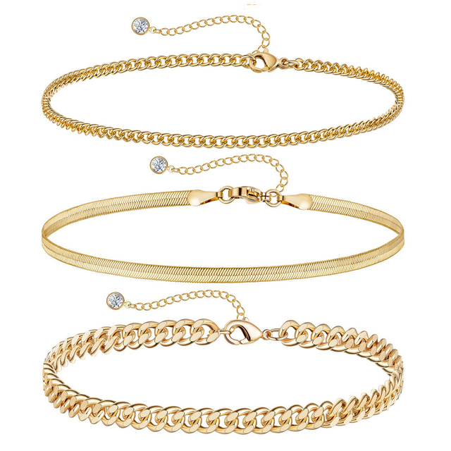 Summer Fashion 3PCS Gold Beaded Snake Figaro Chain Anklet Set Leg Foot Jewelry 14K Gold Foot Chain Ankle Bracelet for Women