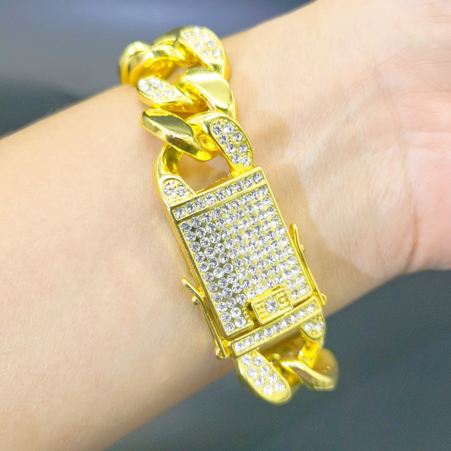 Hip Hop 18K Gold Plated Diamond Iced out Miami Cuban Link Chain Men Necklace