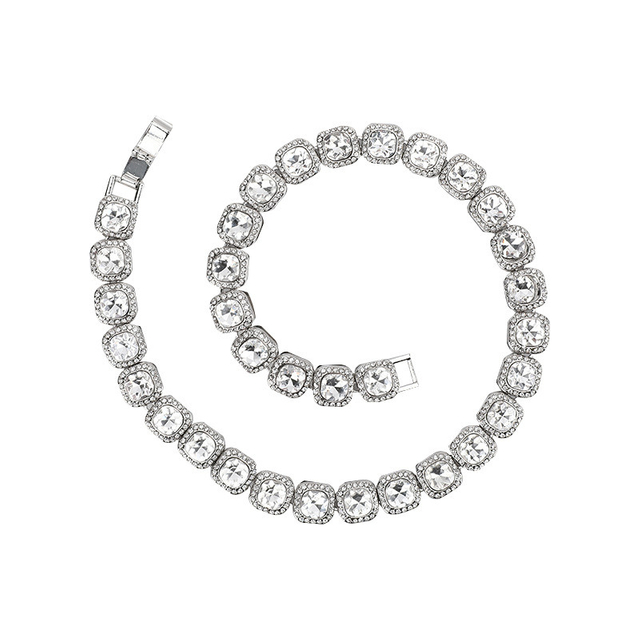 12mm Tennis Necklace Sterling Silver Rhinestone Gold Plated Crystal Choker Necklace