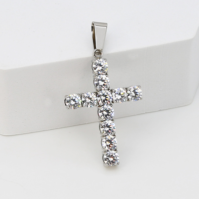Luxury Gold Plated Stainless Steel Cross Pendant Necklace Titanium Steel Crystal Cross Necklace for Girls