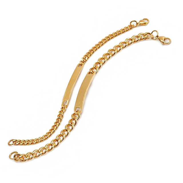 Custom Logo Multiple Color Stainless Steel Rectangle Bend Couple Bracelet Cuban Link Bracelet