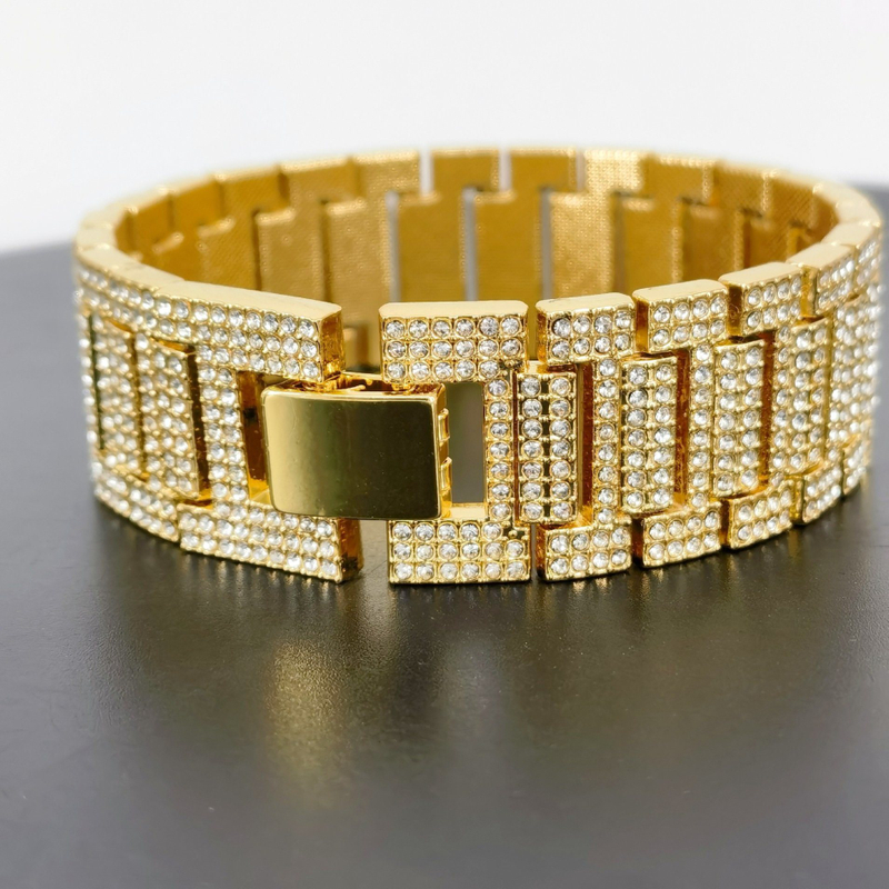 Alloy Hip-Hop 21mm Rhinestone Gold Silver Bracelet Watch Chain Bracelet for Men and Women