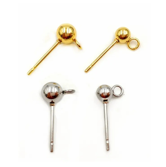 Wholesale Stainless Steel Gold Plated Earring Backs Post Ear Stud Pin Ball with Loop for Jewelry Making DIY Finding