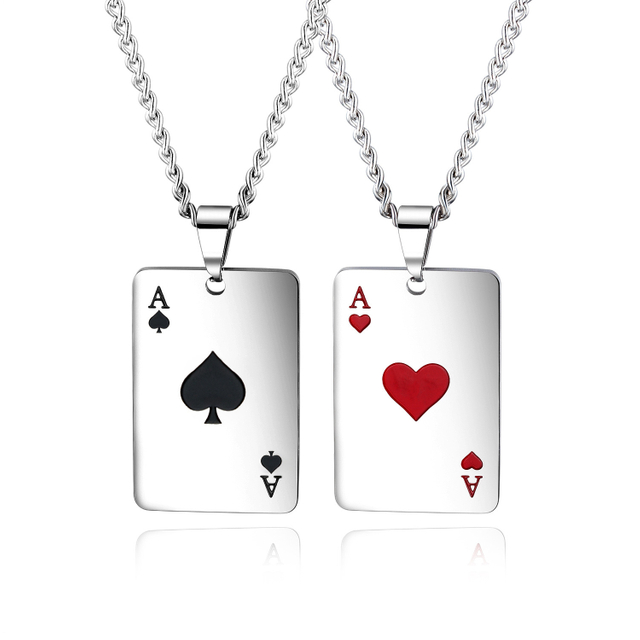 Pendant Necklace Women Men Creative Playing Card Heart Poker Chain Necklaces Jewelry
