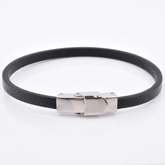 Fashionable Men′s Rock Jewelry Stainless Steel Clasp Adjustable Leather Bracelet