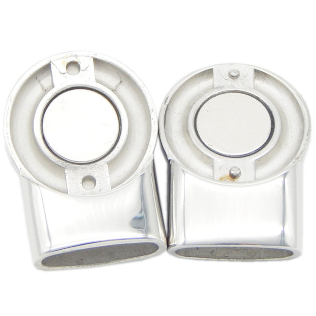 Platinum Tone Stainless Steel Flat Tubular Snap Clasp Fits 15X5mm Plain Woven Bolo Braided Leather Cord