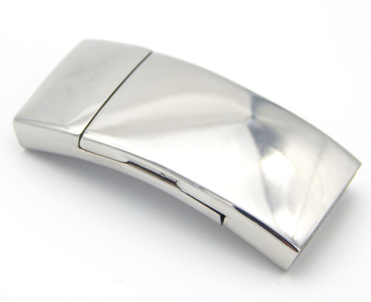 Hole 16X4mm Super Wide Smooth Stainless Steel Clasp for Flat Cowhide Leather Bracelet