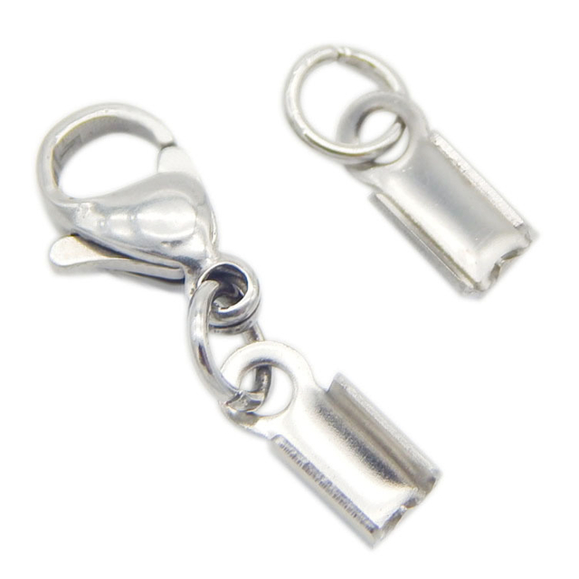 Stainless Steel Clip Have Teeth Lobster Clasp Tail Chain Sets for 3mm Diameter Leather Bracelet Necklace Buckle DIY Accessories