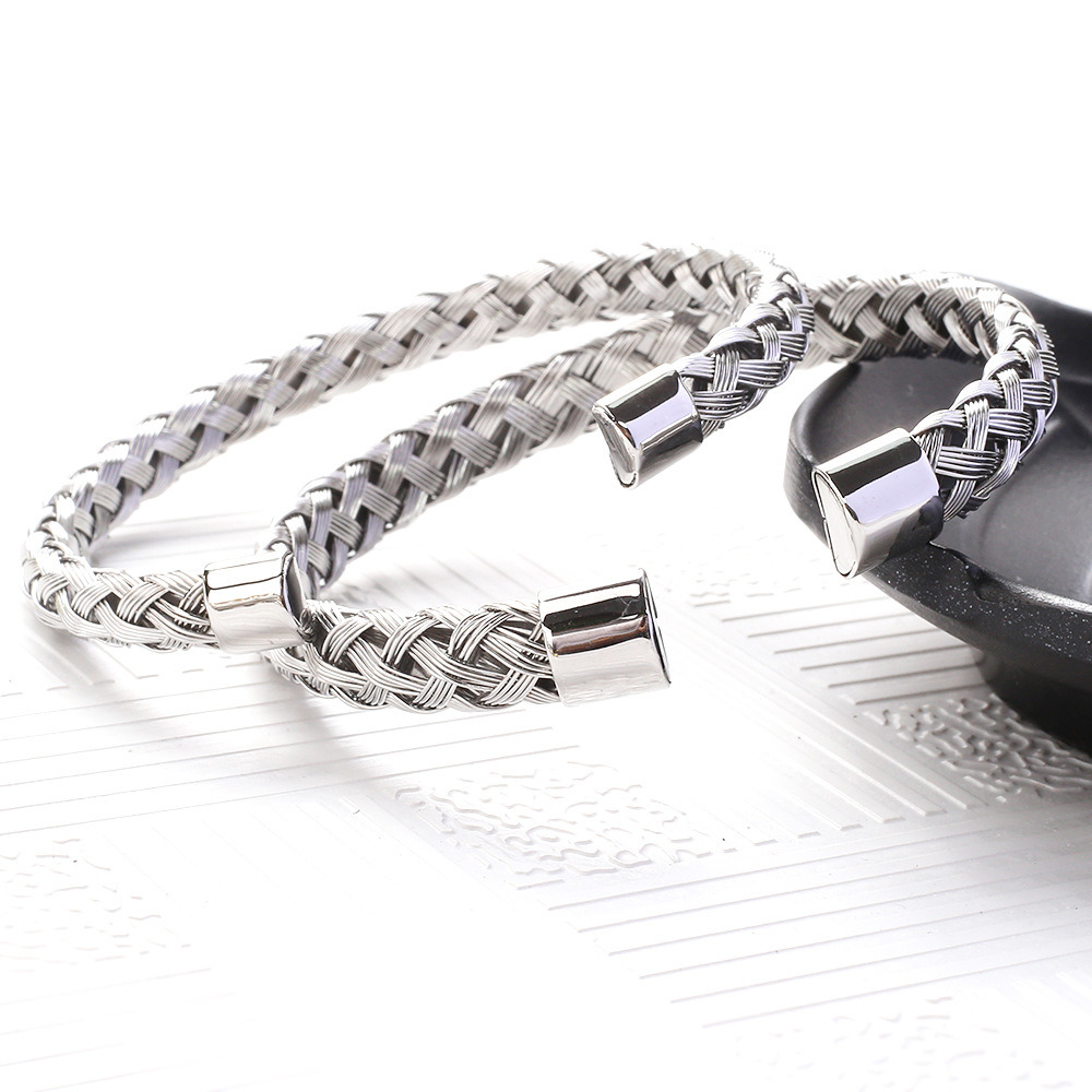 Braided Bracelet C-Opening High-Grade Titanium Steel Mesh Twisted Wire Bracelet