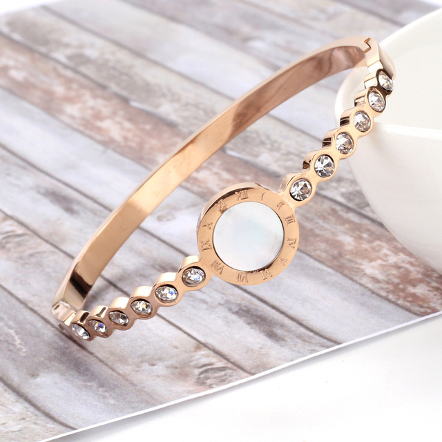 Fashion Women Bangle Jewelry Stainless Steel White Shell Bangle