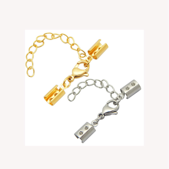 Wholesale 2.5mm/3.5mm/4.5mm/6mm Gold Silver Craft Cord Clasps End Caps with Lobster Clasp Beads Jewelry Findings