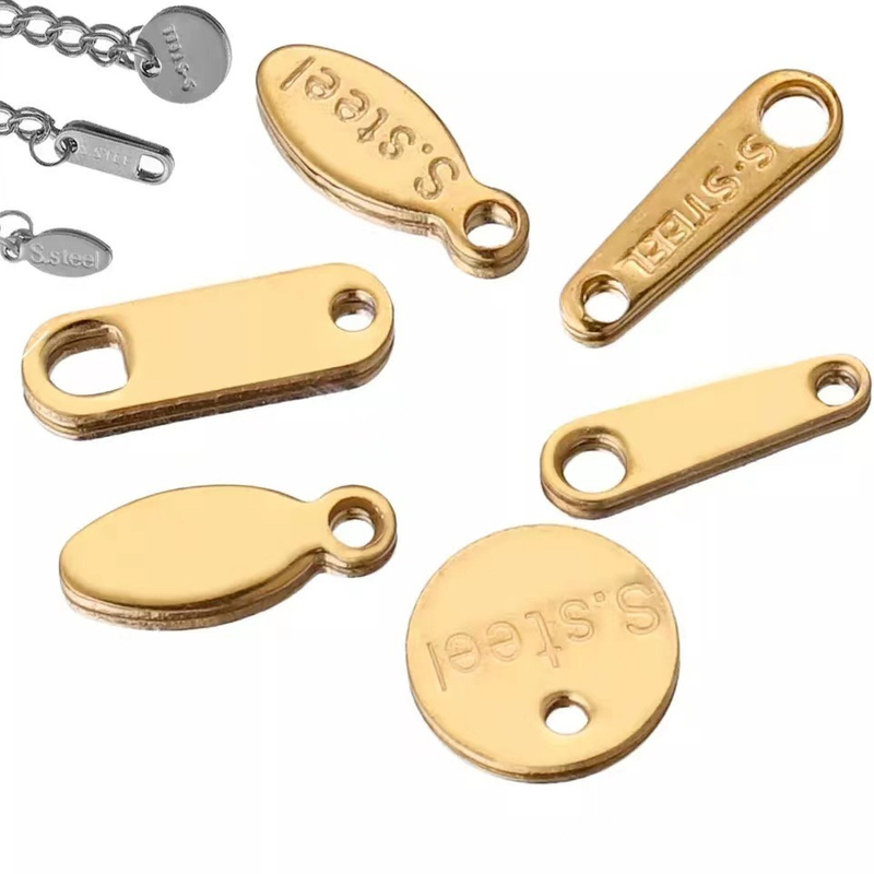 Stainless Steel 18K Gold Tail Chain Tag Charms DIY Accessories Round /Oval / Drop