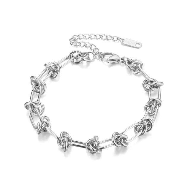 Hip Hop Adjustable Chunky Cuban Link Chain Bracelets 18K Gold Plated Stainless Steel Round Loop Knot Bracelets