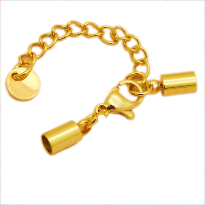 Stainless Steel Adjustment Extender Chain Tube Ends Caps Lobster Clasp for Leather Cord Bracelet