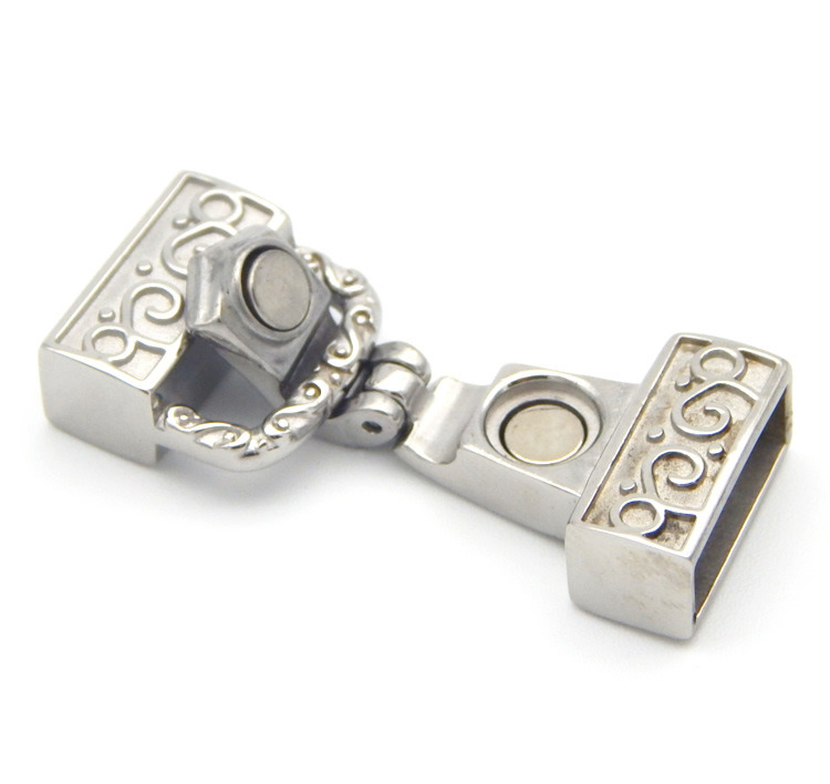 Wholesale 12.5X4mm Rectangle 316L Stainless Steel Square Hole Flat Hook Clasp for Leather Cord Bracelets Jewelry Finding
