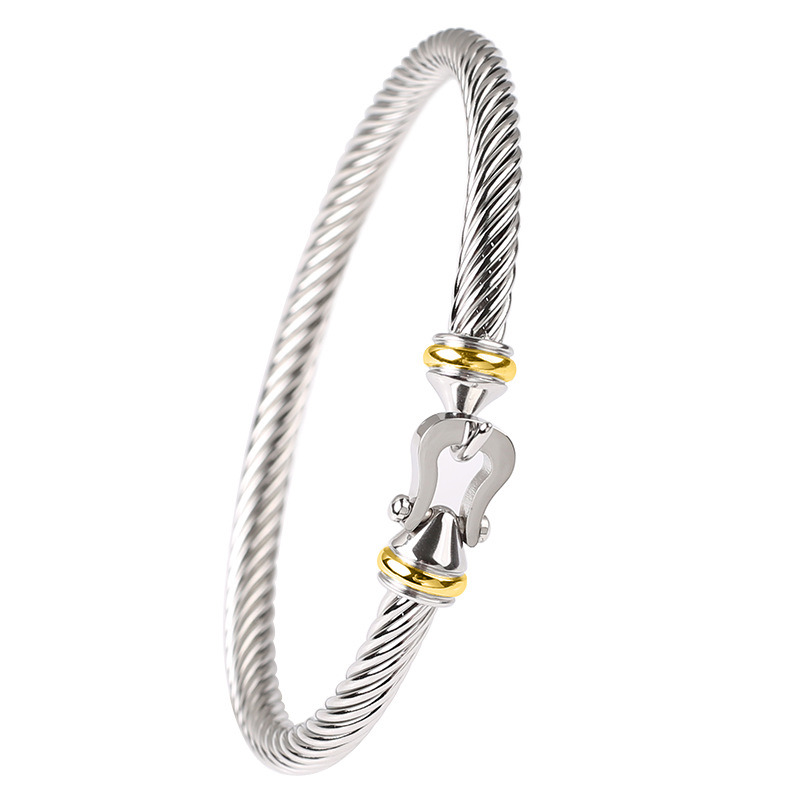 Stainless Steel Twisted Cable Bracelet Twist Chain with Hook Clasp Link Bracelets Cuff Bangle