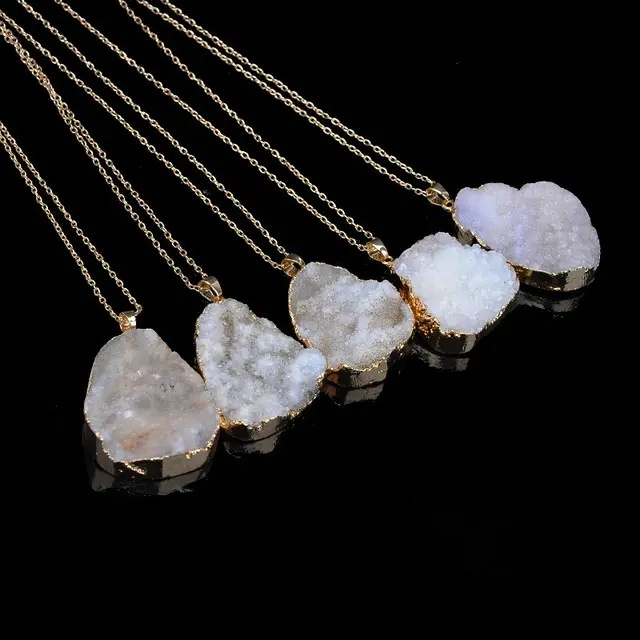 Natural Rough Stone Geode Unpolished Geometric Irregular Pendant Necklace Clavicle Chain Neck Chain Sweater Chain Item Jewelry