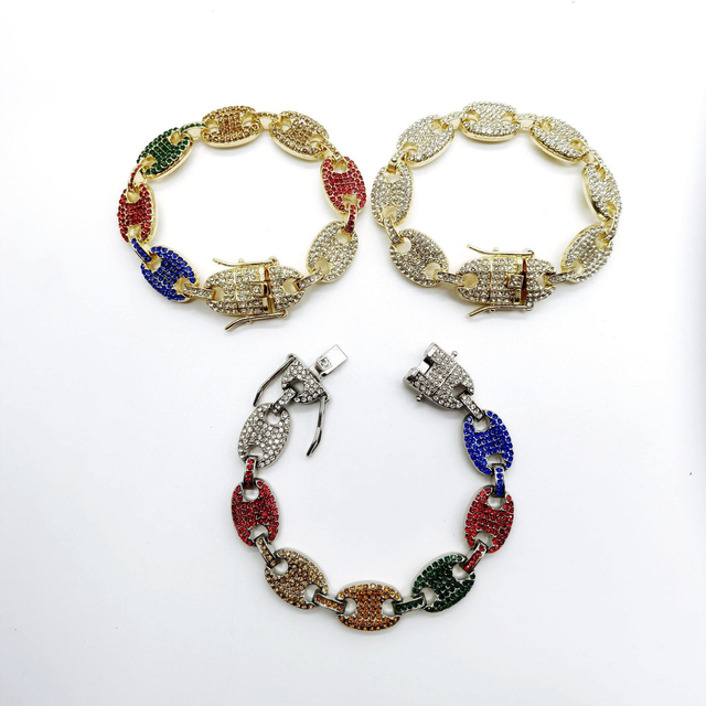 Hip Hop Jewelry Iced out Rhinestone Coffee Bean Chain Necklace Full Diamond Pig Nose Necklaces14K Gold Filled Jewelry