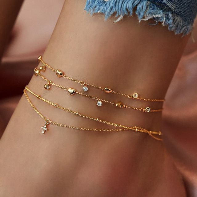 Bohemia Newest Gold Multilayer Chain Anklets for Women Beach Barefoot Butterfly Cross Pendant Charm Anklets Jewelry