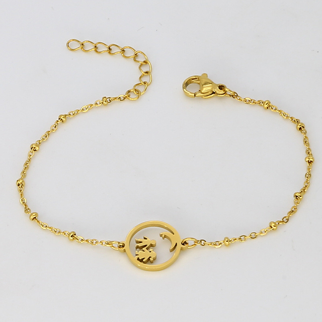 Stainless Steel Gold Plated Jewelry Adjustable Round Hollow Tree of Life Charm Cross Chain Link Bracelet