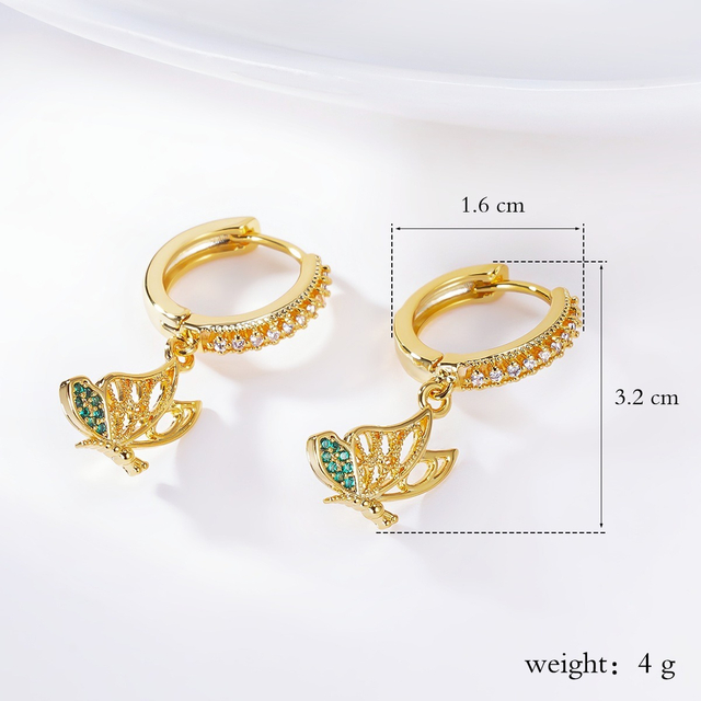 Trendy Butterfly Earrings Luxury Diamond 18K Gold Plated Hoop Earrings for Women