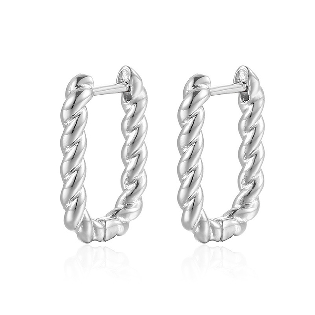 Famous Design Gold Plated Brass Jewelry Hypoallergenic Retro Rectangular Twisted Hoop Earrings