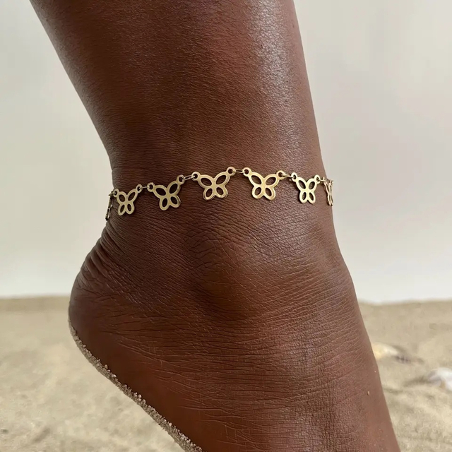 Multilayer Flower Butterfly CZ Foot Jewelry Summer Beach on The Leg Adjustable Stainless Steel Chain Anklet