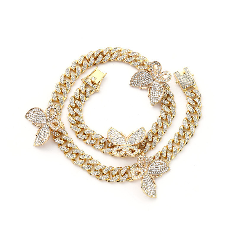 Custom Ice out Cuban Link Chain Butterfly Charms Necklace Jewelry