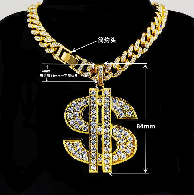 Fashion Miami Cuban Link Chain Necklace Bling Rhinestone Golden Men′s Hiphop Necklace
