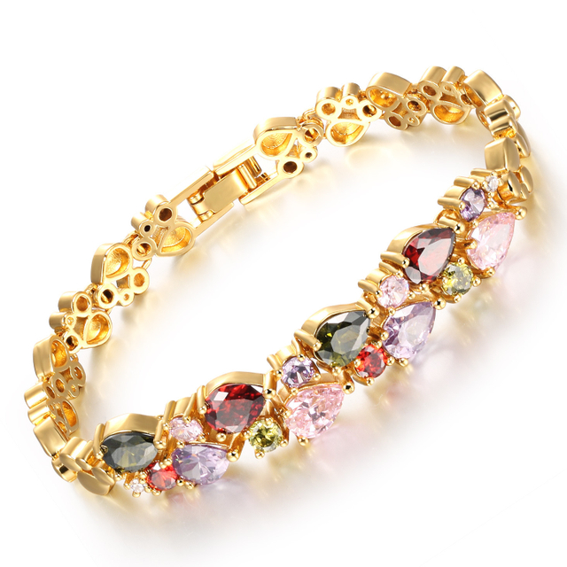 Hot Selling Retro Colorful Crystal Gold Plated Jewelry Bracelet in Europe and America Valentine′s Day Gift Fashion Retro Bracelet